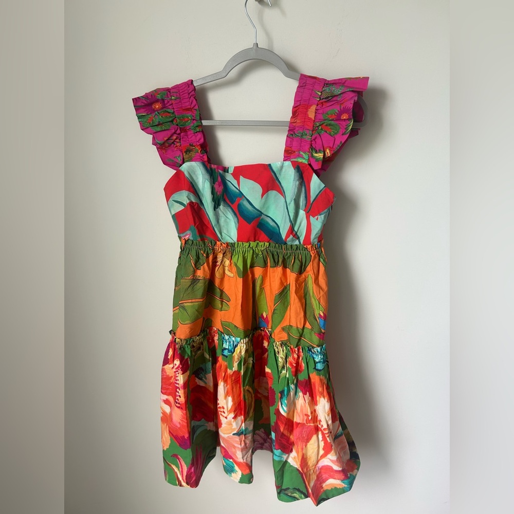 Farm Rio Tropical Mini Dress with Ruffled Straps